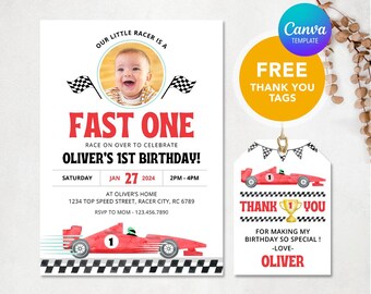 Fast One Birthday Invitation, Race Car Birthday Invitation, 1st Birthday Party, Racing Car Birthday Party, Kids Birthday Invitation