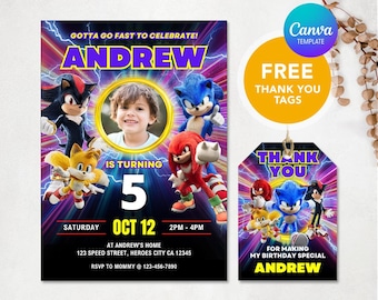 Sonic 3 Birthday Invitation, Sonic the Hedgehog Birthday Invitation, Super Sonic Invitation, Sonic Birthday Invite, Kids Birthday Invite