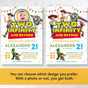 Toy Birthday Invitation, Two Infinity and Beyond, Editable Invitation, Boy Invitation, Toy Story Invitation, Digital Invite, White Version image 2