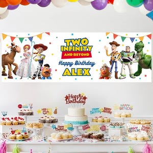 Toy Story Birthday Banner, To Infinity and Beyond Birthday Banner, 2nd Birthday Party Backdrop, Custom Party Decor, 2x6 feet Party Banner