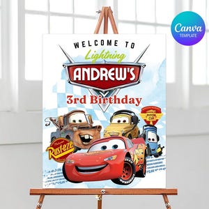 Cars Birthday Welcome Sign, Cars Welcome Sign, Race Car Signboard, Cars Birthday Party Welcome Sign, Kids Birthday Welcome Sign