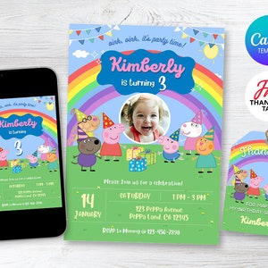 Peppa Pig Birthday Invitation, Editable Birthday Invitation, Peppa Pig Invitation, Boy Girl Invite, Kids Birthday Evite, Canva Template