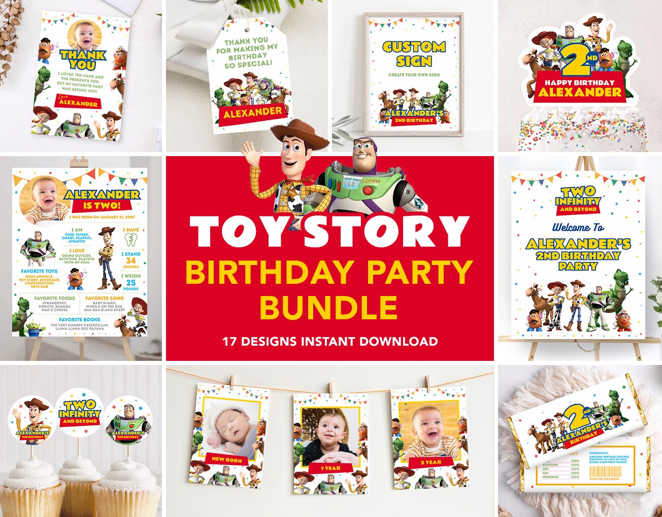 Toy Story Birthday Bundle Toy Story Invitation Bundle Editable Birthday Invitation Toy Story Invitation Kids Birthday Invite