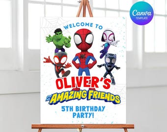 Spidey Birthday Welcome Sign, Spidey and his Amazing Friends Welcome Sign, Spiderman Party Sign, Birthday Welcome Sign, NoPhoto Welcome Sign