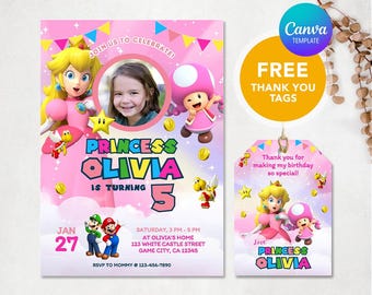 Princess Peach Birthday Invitation, Princess Peach Digital Invitation, Super Mario Princess Birthday Invitation, Girl Birthday Invitation