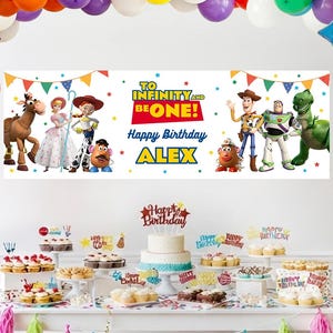 Toy Story Birthday Banner, To Infinity and BeONE Birthday Banner, 1st Birthday Party Backdrop, Custom Party Decor, 2x6 feet Banner