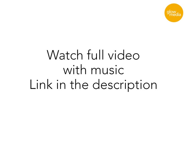 May include: Text overlay on a white background that reads "Watch full video with music Link in the description". The text is in black font. A yellow circle with the text "glow media" in black font is in the upper right corner of the image.