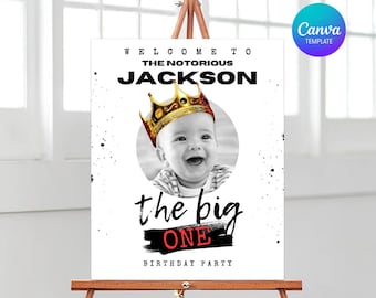Notorious ONE, Editable Welcome Sign, The Big One Birthday Party, Notorious BIG One Theme, Hip Hop Music Birthday, Canva Template