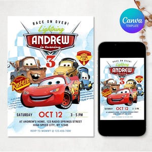 Cars Birthday Invitation, Cars Invitation, Race Car Invitation, Race Car Birthday Invite, Boy Invitation, Kids Birthday Invite