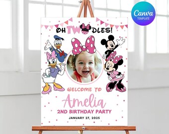 Minnie Mouse Birthday Welcome Sign, Minnie Mouse Welcome Sign, Minnie Mouse 2nd Party Sign, 2nd Birthday Party, Oh Twodles Birthday