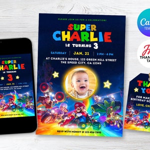 Super Mario Birthday Invitation, Editable Birthday Invitation, Boy Birthday Invitation, Super Mario Bros Digital Invite, Canva Template