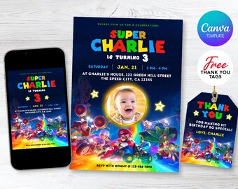 Super Mario Birthday Invitation, Editable Birthday Invitation, Boy Birthday Invitation, Super Mario Bros Digital Invite, Canva Template