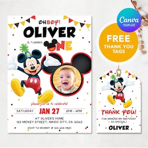 Musse Pigg födelsedagsinbjudan, Musse Pigg födelsedagsinbjudan, En inbjudan, 1-årsdag, Musse Pigg 1-årsdag, Barnfödelsedagsinbjudan