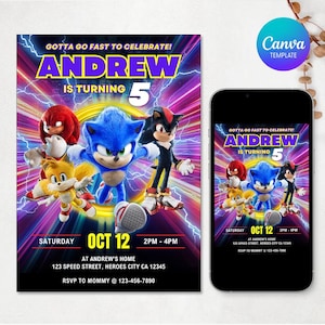 Sonic Birthday Invitation, Sonic the Hedgehog Birthday Invitation, Super Sonic Invitation, Sonic 3 Birthday Invite, Kids Birthday Invite