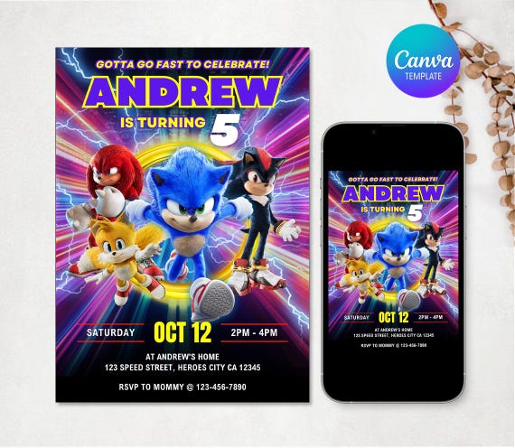Sonic Birthday Invitation, Sonic the Hedgehog Birthday Invitation, Super Sonic Invitation, Sonic 3 Birthday Invite, Kids Birthday Invite