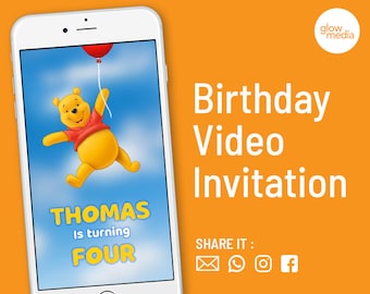 Winnie The Pooh Invitation, Winnie The Pooh Birthday Invitation Video, Winnie The Pooh Digital Invitation, Boy Girl Digital Invitation