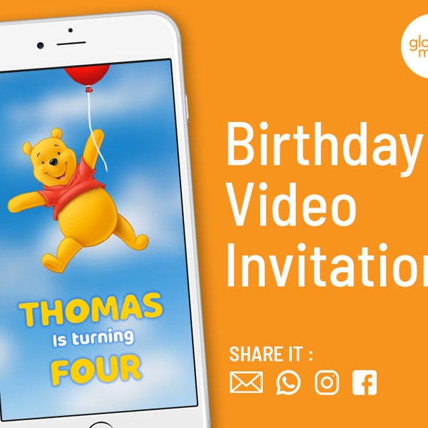 Winnie The Pooh Invitation, Winnie The Pooh Birthday Invitation Video, Winnie The Pooh Digital Invitation, Boy Girl Digital Invitation