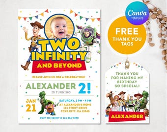 Toy Birthday Invitation, Two Infinity and Beyond, Editable Invitation, Boy Invitation, Toy Story Invitation, Digital Invite, White Version
