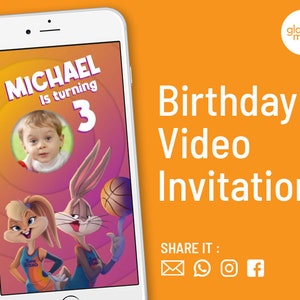 Space Jam Birthday Invitation Video, Space Jam New Legacy, Space Jam Animated Invite, Space Jam 2 Digital Invite,