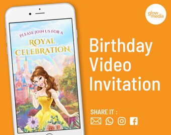 Princess Belle, Belle Birthday Invitation, Belle Invitation Video, Disney Princess Invitation, Girl Invitation, kids Birthday Invitation