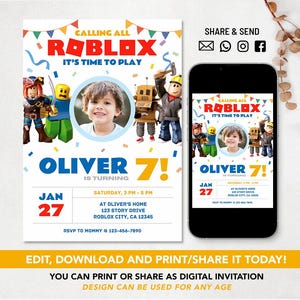 Roblox, Roblox Birthday Invitation, Roblox Digital Invitation, Roblox Game Invite, Games Invitation, Editable Invitation, Kids Invitation image 2