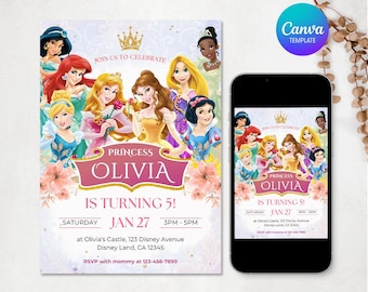 Princess Birthday Invitation, Editable Birthday Invitation, Princess Invitation, Magical Princess Party Theme, Girl Birthday Invitation