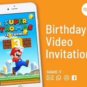 Super Mario Invitation, Super Mario Birthday Invitation, Super Mario Video Invitation, Super Mario Birthday Party, Mario Bros Invitation