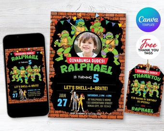 Ninja Turtle Invitation, Turtle Birthday Invitation, Ninja Turtle Invite, Superhero Invite, Editable Invitation, Kids Birthday Invitation