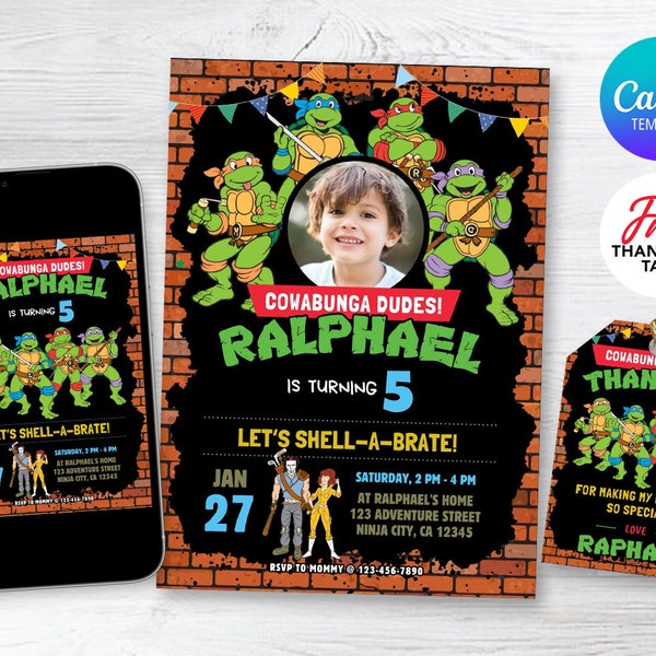 Ninja Turtle Invitation, Turtle Birthday Invitation, Ninja Turtle Invite, Superhero Invite, Editable Invitation, Kids Birthday Invitation