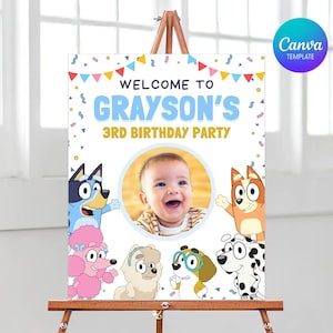 Bluey Welcome Sign, Bluey Birthday Sign, Bluey Party Welcome Sign, Blue Dog Birthday Welcome Sign, Kids Birthday Welcome Sign