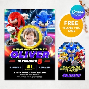 Sonic Birthday Invitation, Editable Birthday Invitation, Boy Birthday Invitation, Sonic Movie Invite, Kids Birthday Evite, Canva Template