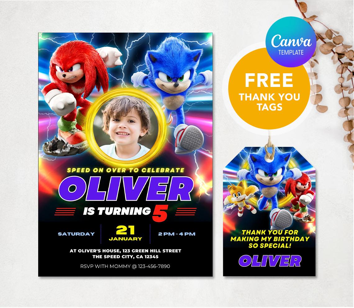 Sonic Birthday Invitation, Editable Birthday Invitation, Boy Birthday Invitation, Sonic Movie Invite, Kids Birthday Evite, Canva Template