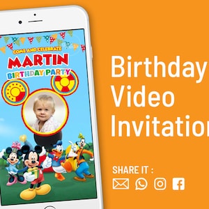 Mickey Mouse Birthday Invitation, Mickey Mouse Clubhouse Invitation, Mickey Invitation Video, Video Invitation, Kids Birthday Invitation