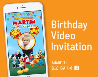 Mickey Mouse Birthday Invitation, Mickey Mouse Clubhouse Invitation, Mickey Invitation Video, Video Invitation, Kids Birthday Invitation