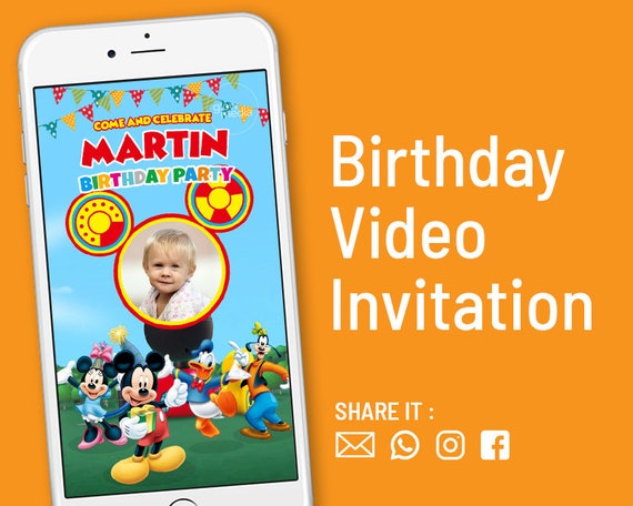 Mickey Mouse Birthday Invitation, Mickey Mouse Clubhouse Invitation, Mickey Invitation Video, Video Invitation, Kids Birthday Invitation