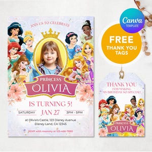 Invitación de cumpleaños de princesa, invitación de cumpleaños editable, invitación de princesa, tema de fiesta de princesa, invitación de cumpleaños de niña