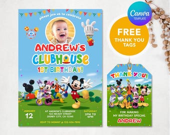 Mickey Mouse Clubhouse Invitation, Editable Birthday Invitation, Mickey Invitation, Boy Girl Invite, Kids Birthday Evite, Canva Template