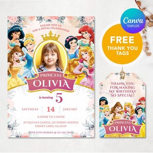 Faire-part d'anniversaire de princesse, invitation d'anniversaire modifiable, invitation de princesse, thème de fête de princesse, invitation fille, modèle de toile
