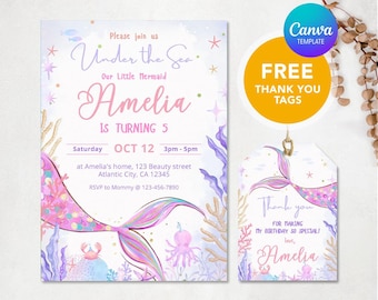 Mermaid Birthday Invitation, Under The Sea Birthday Invitation, Mermaid Dive into Birthday Invite Mermaid Bash Under the Sea Birthday Invite