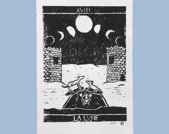 Linogravure en France Carte Tarot Lune