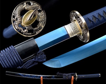 Blue Dragon King Katana,Baked Blue Blade,Japanese Samurai Sword,Real Handmade Katana,High Manganese Steel