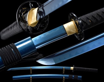 Blue Killer Katana,Japanese Samurai Sword,Real Katana,Handmade sword,High manganese steel,Clay tempering,Roasted blue blade