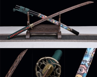 Hell Snake Katana,Wooden Katana,Japanese Samurai Sword,Handmade Wooden Sword,Rosewood blade/Bamboo Blade