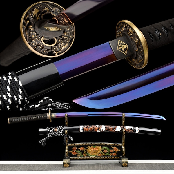 Cloud Dragon Katana,Handmade Japanese Samurai Sword,Real Katana Sword,High Manganese Steel Blade,Full Tang