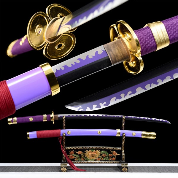 Purple Anime Sword,One Piece,Anime Cosplay,Japanese Samurai Sword,Real Handmade anime Katana,High-carbon steel,Full Tang