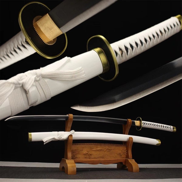 Anime Sword Cosplay One Piece Roronoa Zoro,Handmade White Anime Katana,Real Japanese Samurai Sword,High-carbon steel