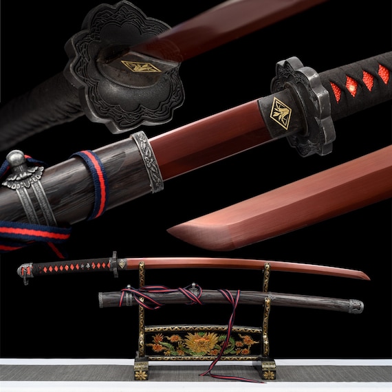 Katana de corte no muerto, espada samurái japonesa hecha a mano, espada  Katana Real, acero de alto manganeso, hoja roja -  España
