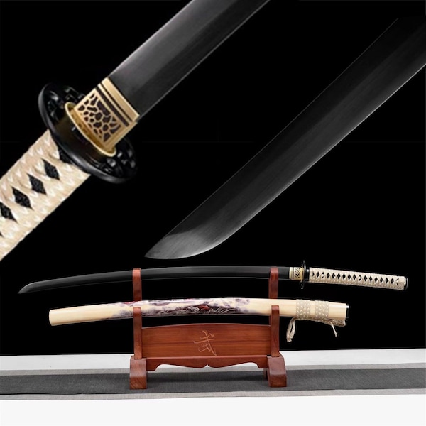 Dragon Katana,Black Blade Katana,Japanese Samurai Sword,Real Handmade Katana,High performance spring steel