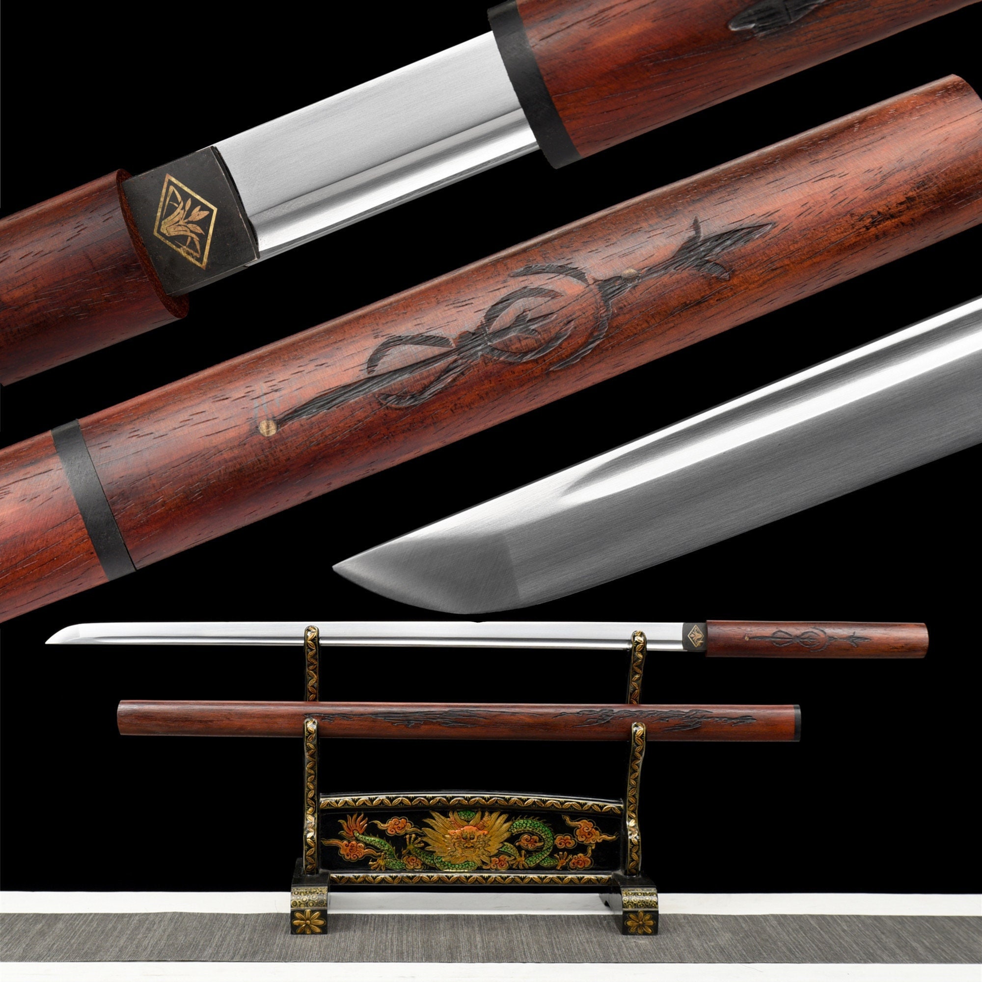 Zatoichi Sword  Blind Fury Zatoichi Stick/Cane Sword With Red Scabbard -  TrueKatana