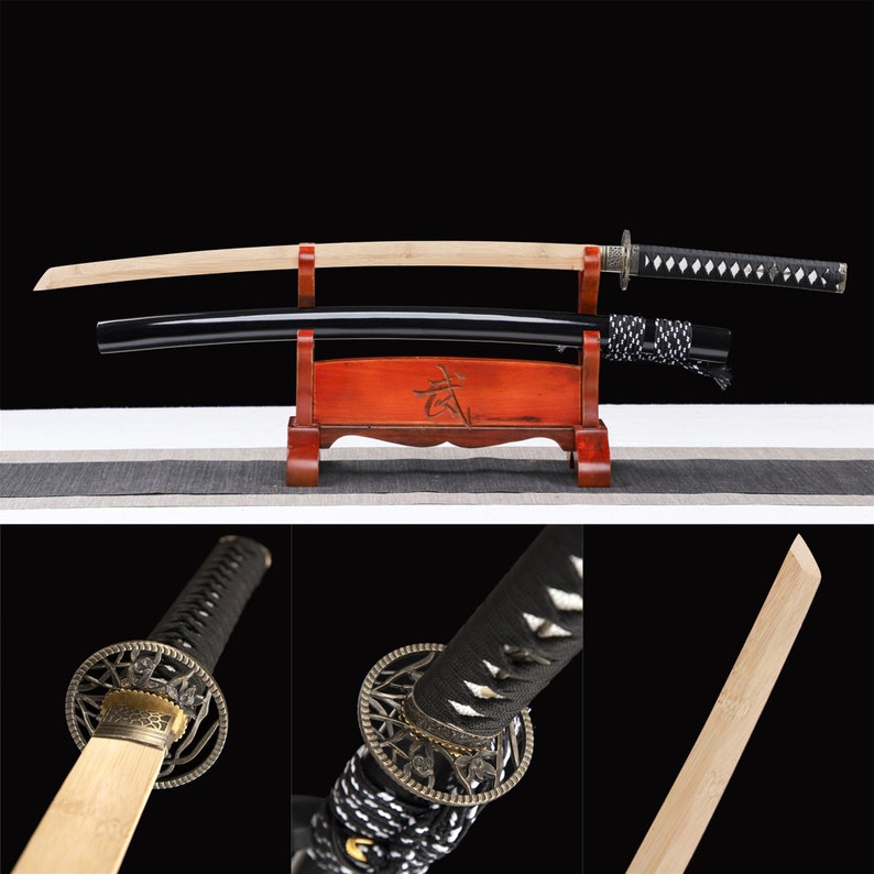 Black Katana,Wooden Katana,Japanese Samurai Sword,Handmade Wooden Sword,Bamboo Blade 